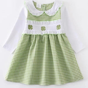 Butter Cheeks Boutique St Patricks Day Clover Scalloped collar green plaid