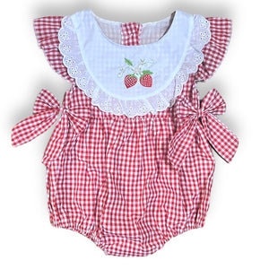 Butter Cheeks Boutique Strawberry Romper Lace